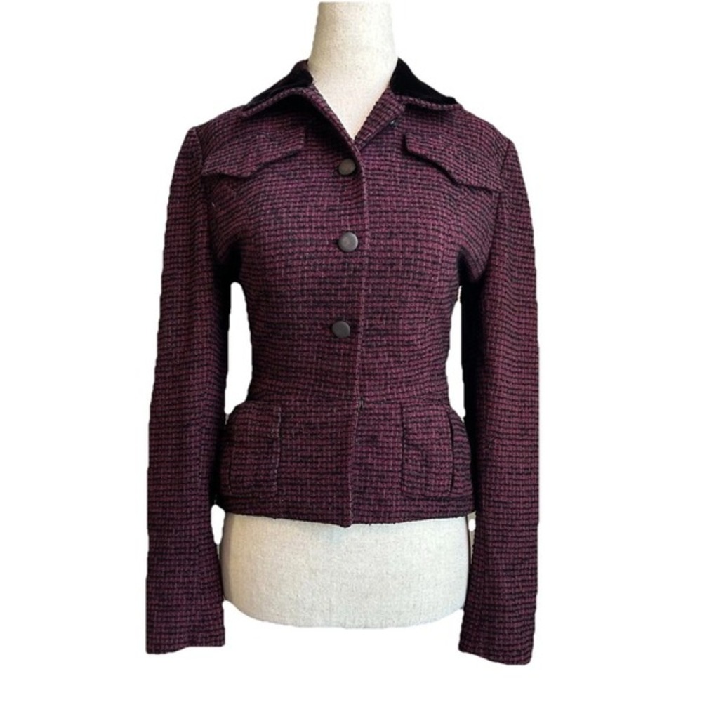 Vintage 50s Zelinka Matlick Womens Wool Suit‎ Jacket Boucle Tweed Velvet Fits XS